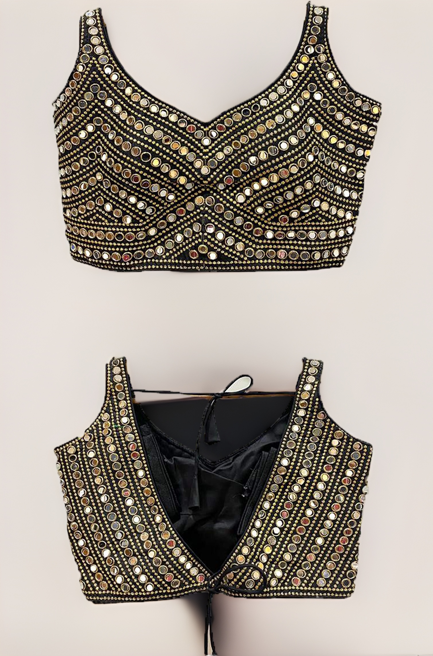 Vihu Fashion Women's Multicolor Phantom Silk Sequin Sleeves Saree Blouse (Half Sleeves Included)