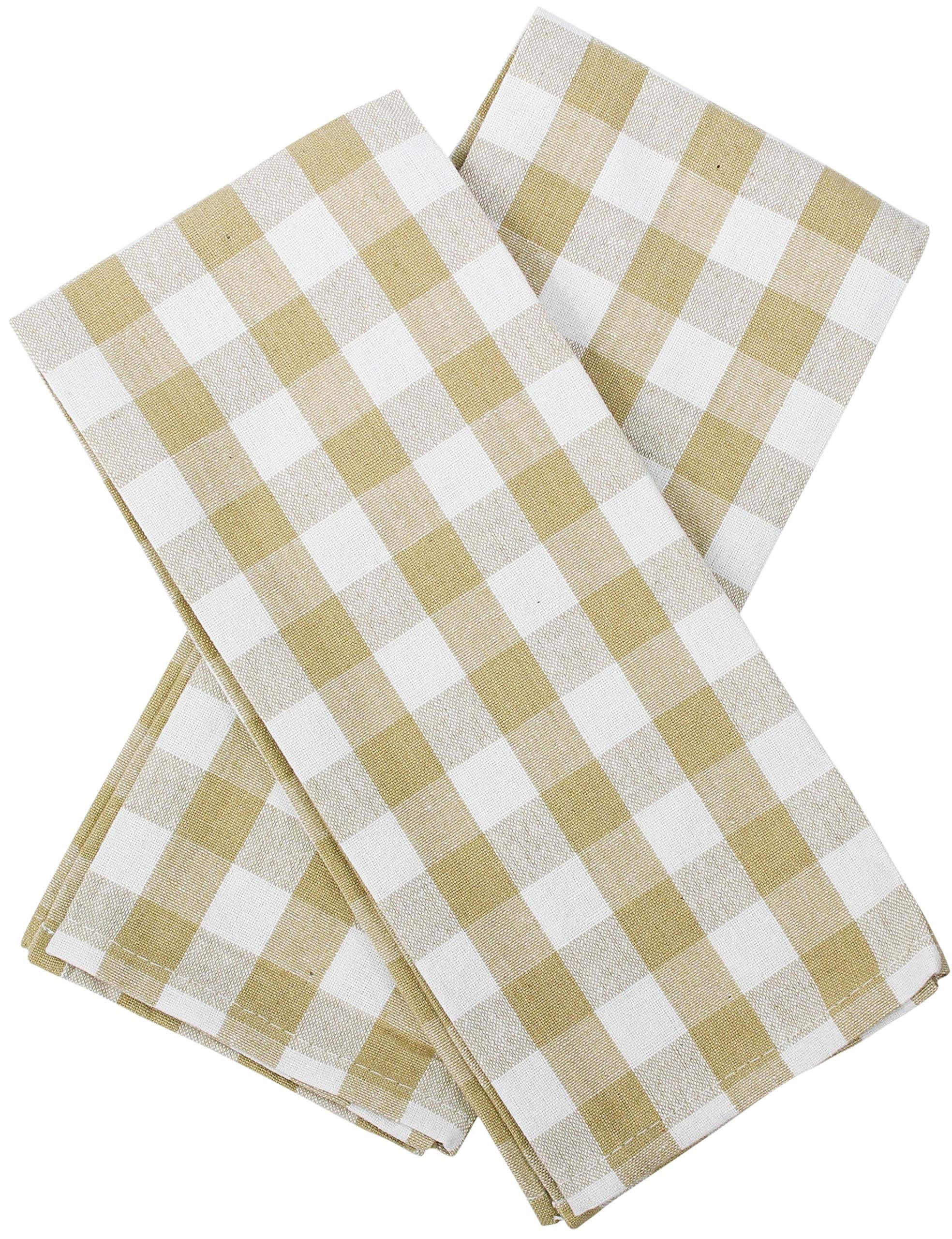 High End Home 2 Piece Farmhouse Kitchen Towels Set - Dish Towels 100% Cotton 24 x 14.5 Inch Tan