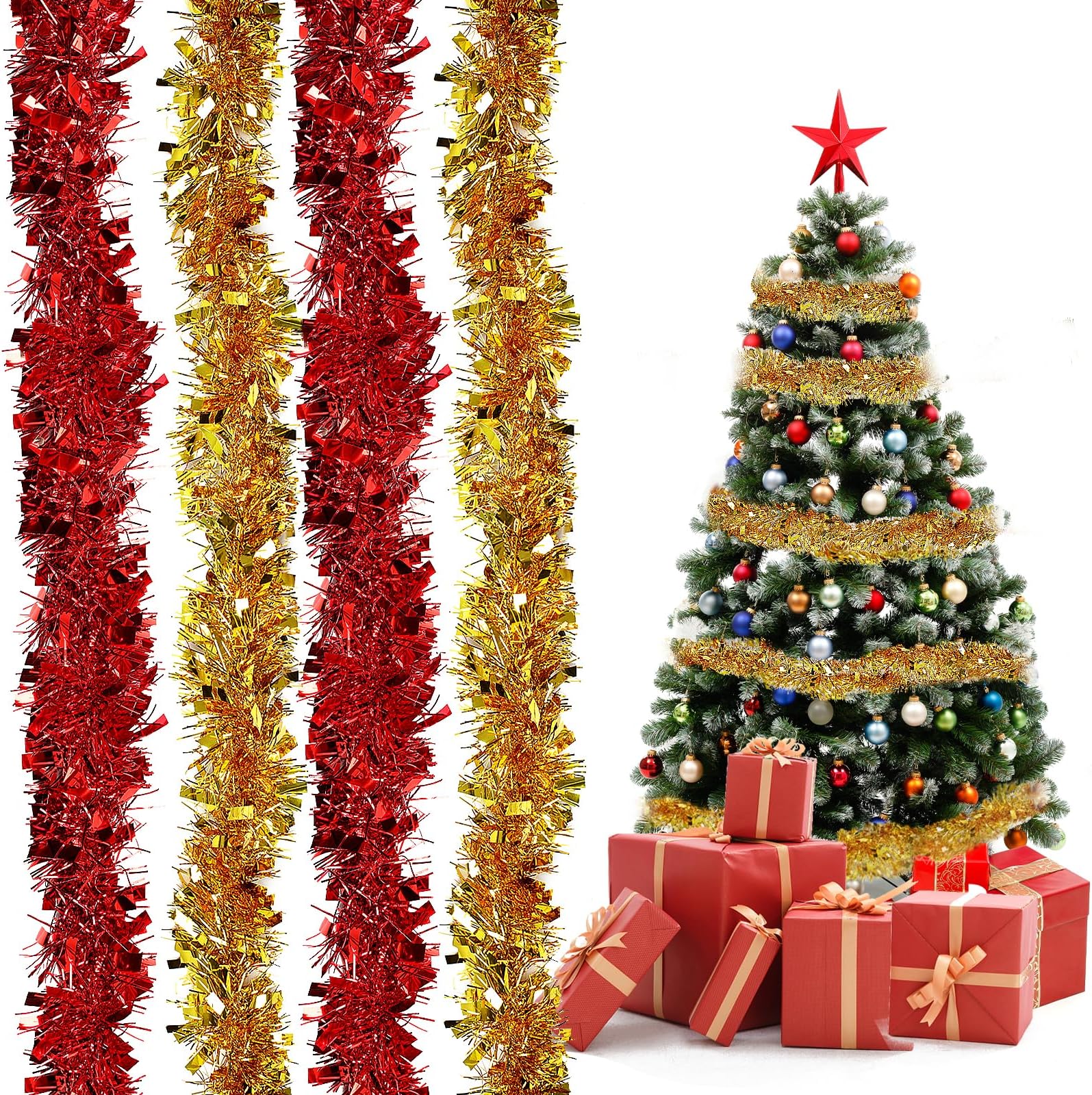 Guirlandes Tinsel Noël Rouge Et Or X6 AM124M4P1