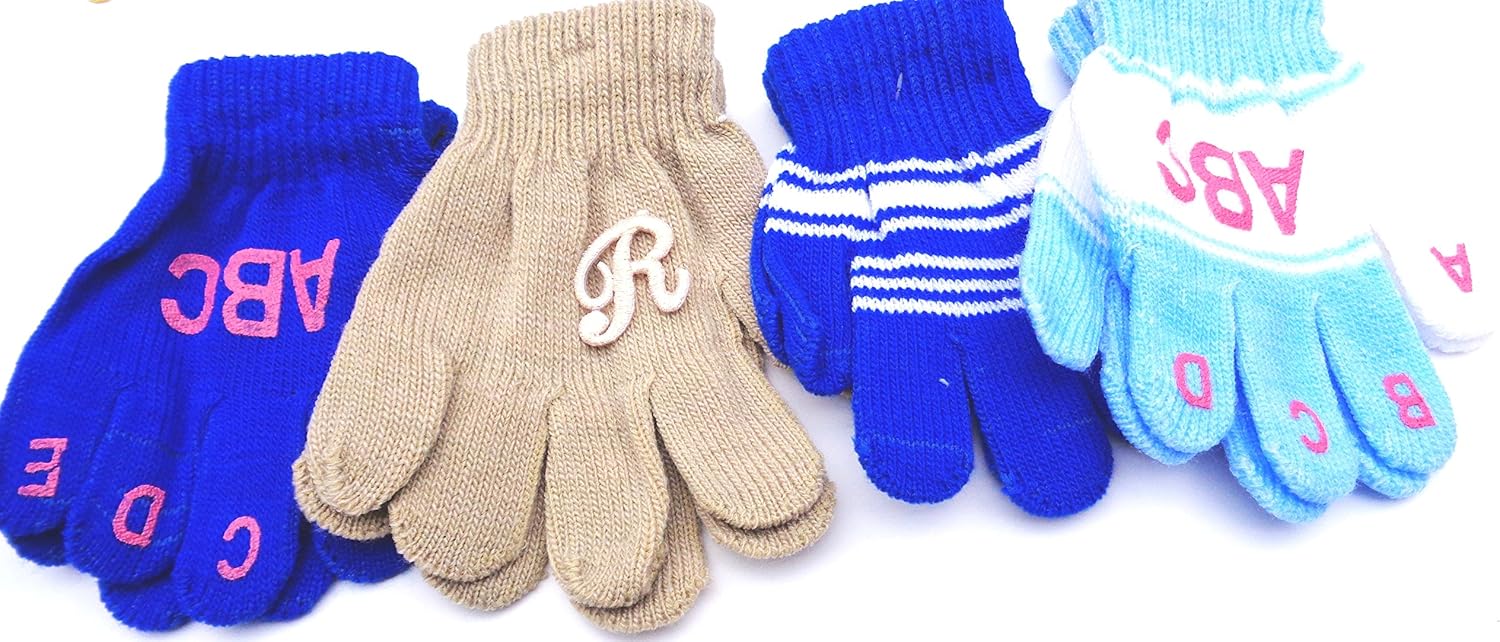 4 Pairs Magic Gloves for Ages 1-4 Years One Monogram