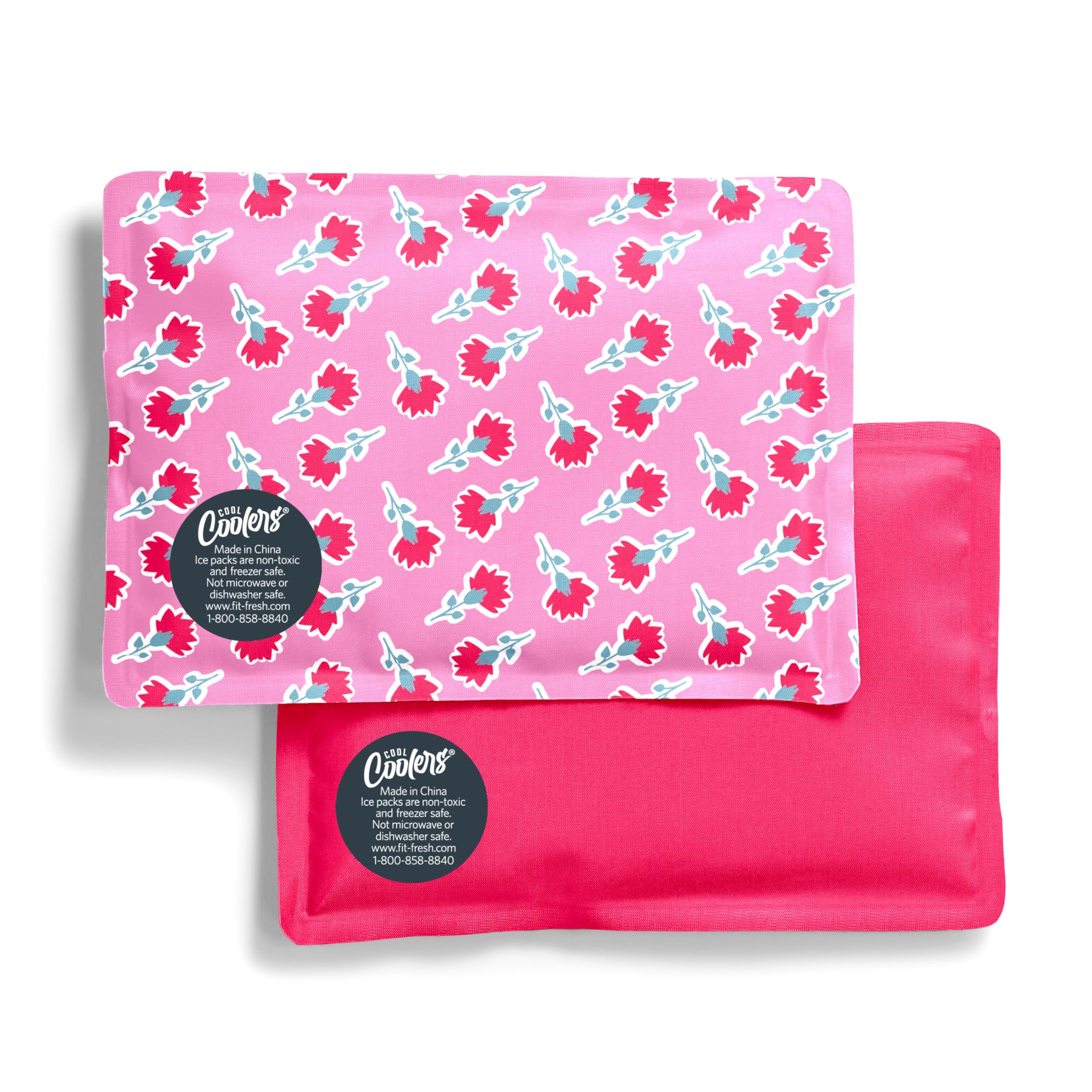 Fit & Fresh Cool Coolers Soft Ice für Lunch-Taschen, flexibles Stretch-Nylon, langlebig, wiederverwendbar, weiches Eis, wiederverwendbare Gefrierpackungen, Lunch-Eis, süßer rosa Blockdruck, 2 Stück