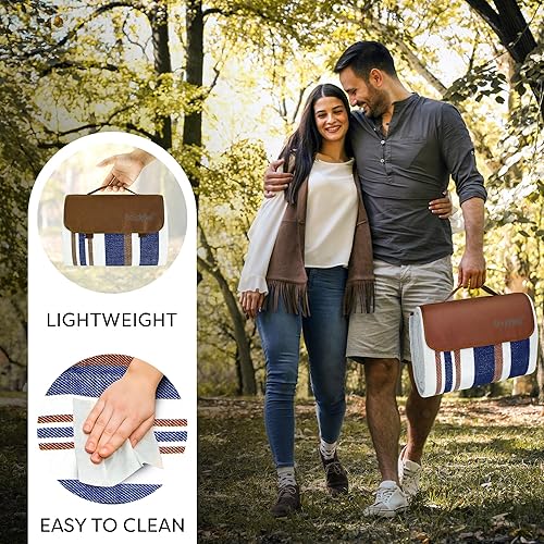 Miniatura 27 de scuddles Manta compacta de pícnic, tapete extragrande de 79 x 59 pulgadas para exteriores con diseño impermeable de 3 capas, forro polar suave, Azul