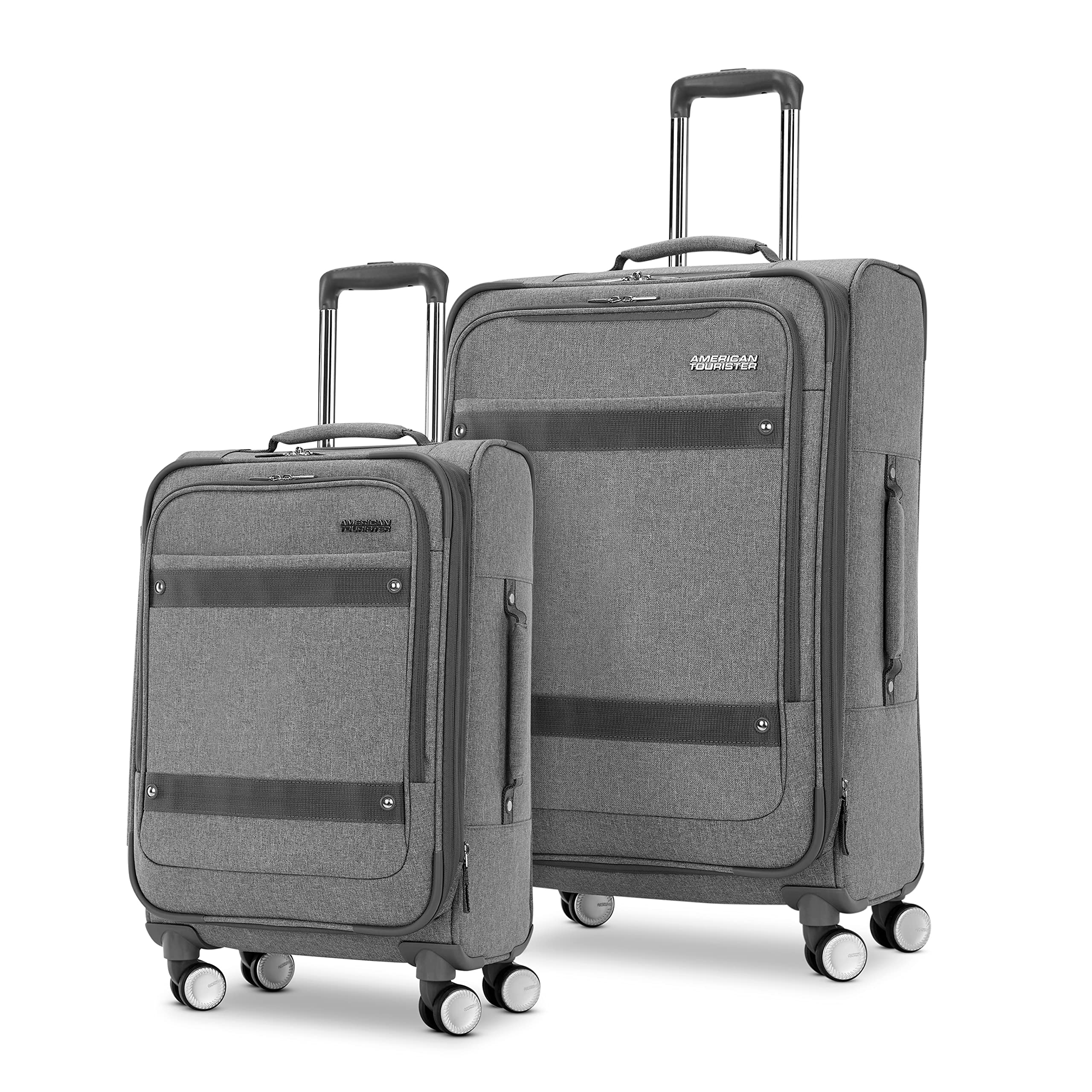 Whim Softside Expandable Luggage with Spinners, Grey, 2PC SET (Carry-on/Medium)