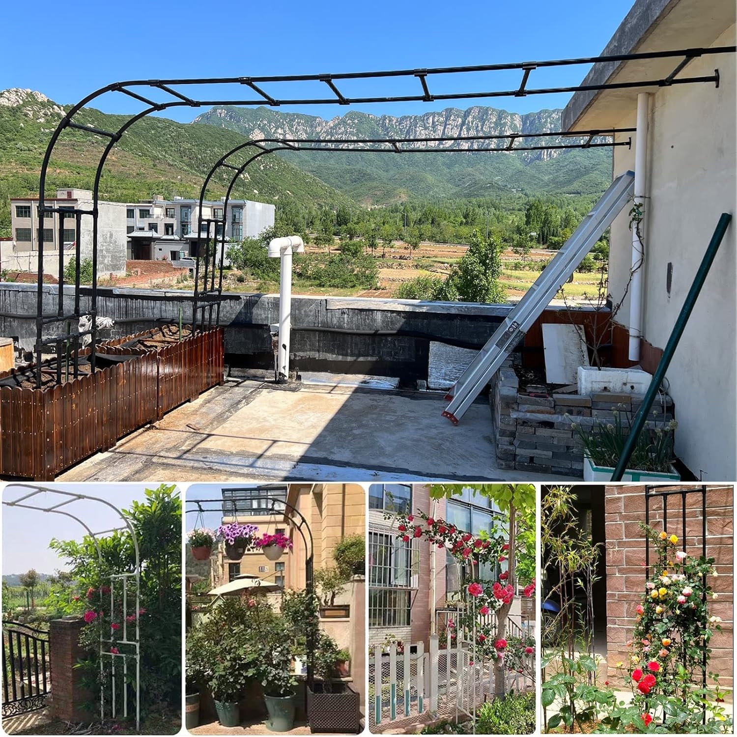 Half Side Garden Arch Trellis, Wall Mounted Rose Arch Black/White, Plant Climbing Stand Weather Resistant Pergola Arbor, Metal Garden Arches for Lawn/Backyard/Patio ( Color : White , Size : 0.75x2.67x