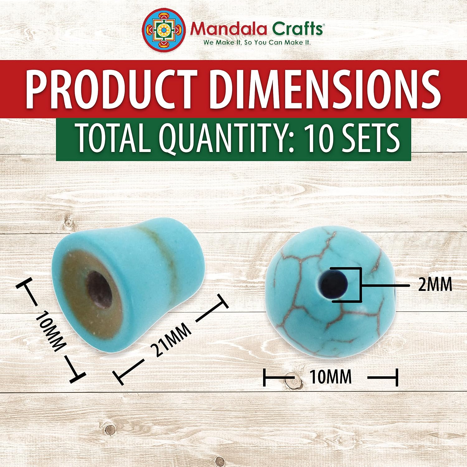 Mandala Crafts Turquoise Howlite 3 Hole Guru Beads for Malas Making - 10 Sets Loose 10mm Mala Guru Beads 3 Holes for Tibetan Rosary Buddist Wrist Mala Bracelets