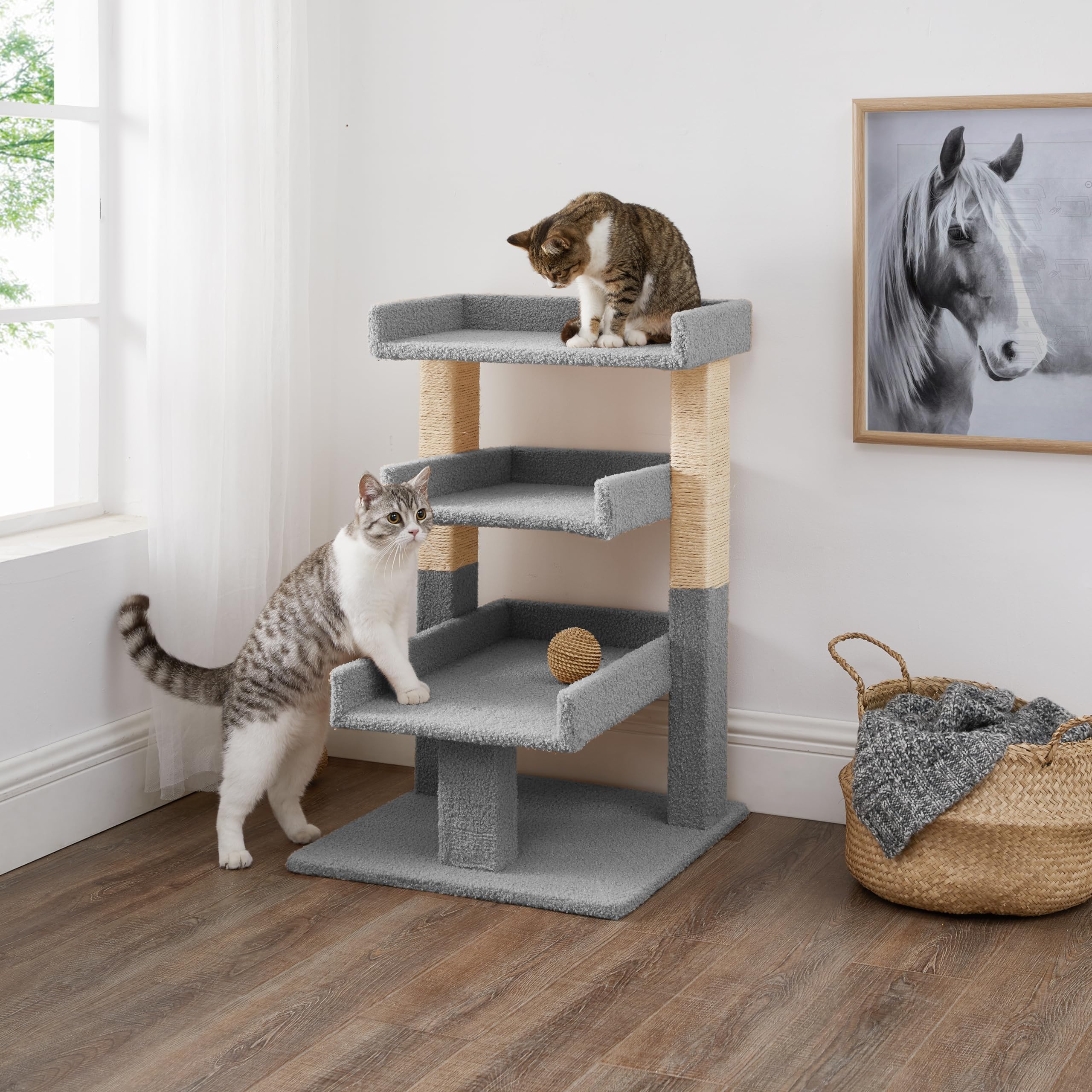 Nala Cat Tree Tower - 3 Tier Cat condo for Large Cats Tower with Scratching Post Multi - Level Tree for Large Indoor Cats by Naomi Home Gray
