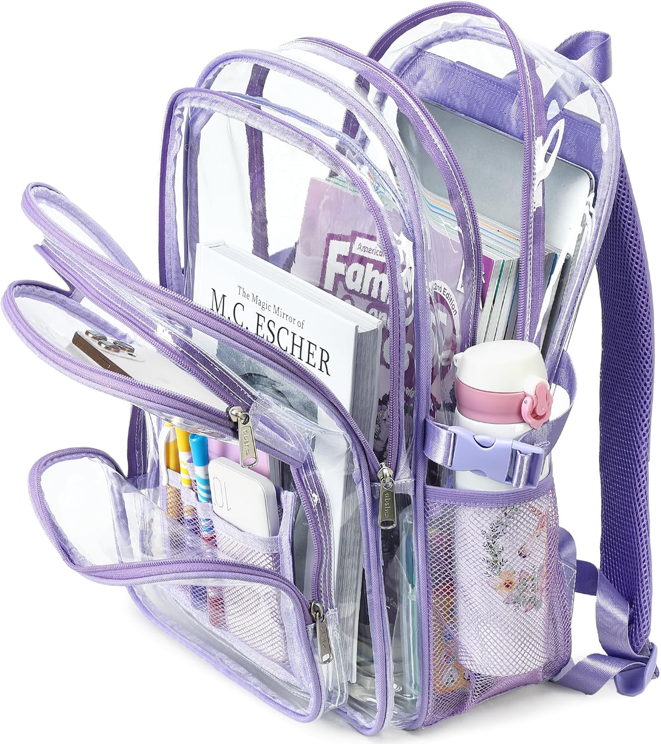 abshoo Large Heavy Duty Girls Clear Backpack for School Bookbag Transparent Multi Pocket Backpacks for Women (Purple) - Image 3