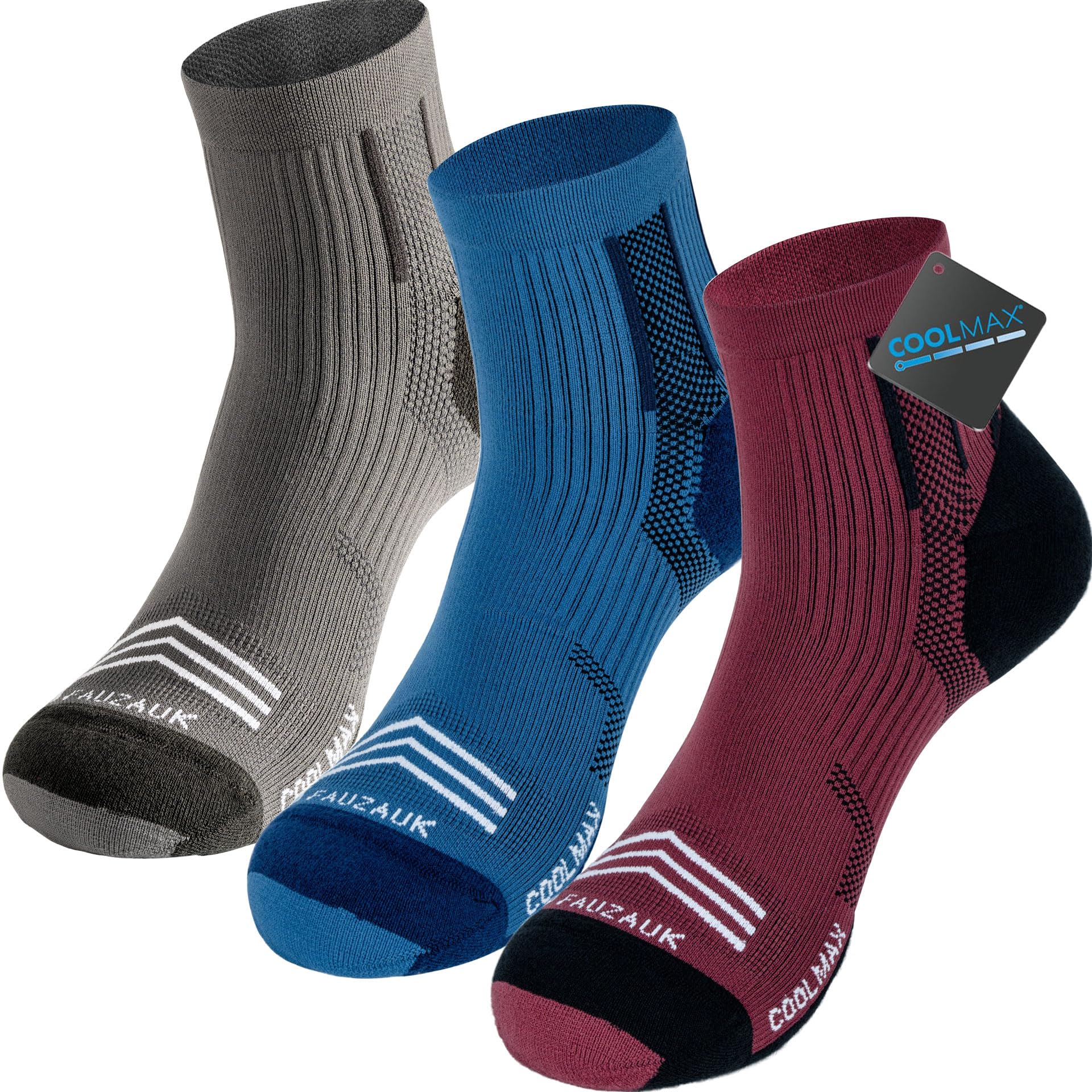 Fauzauk Coolmax Kompressions Laufsocken Herren Damen Atmungsaktive Sport Socken Anti-Blasen Kurze Sportsocken for Wandern Trekking Fahrrad 3 Paar
