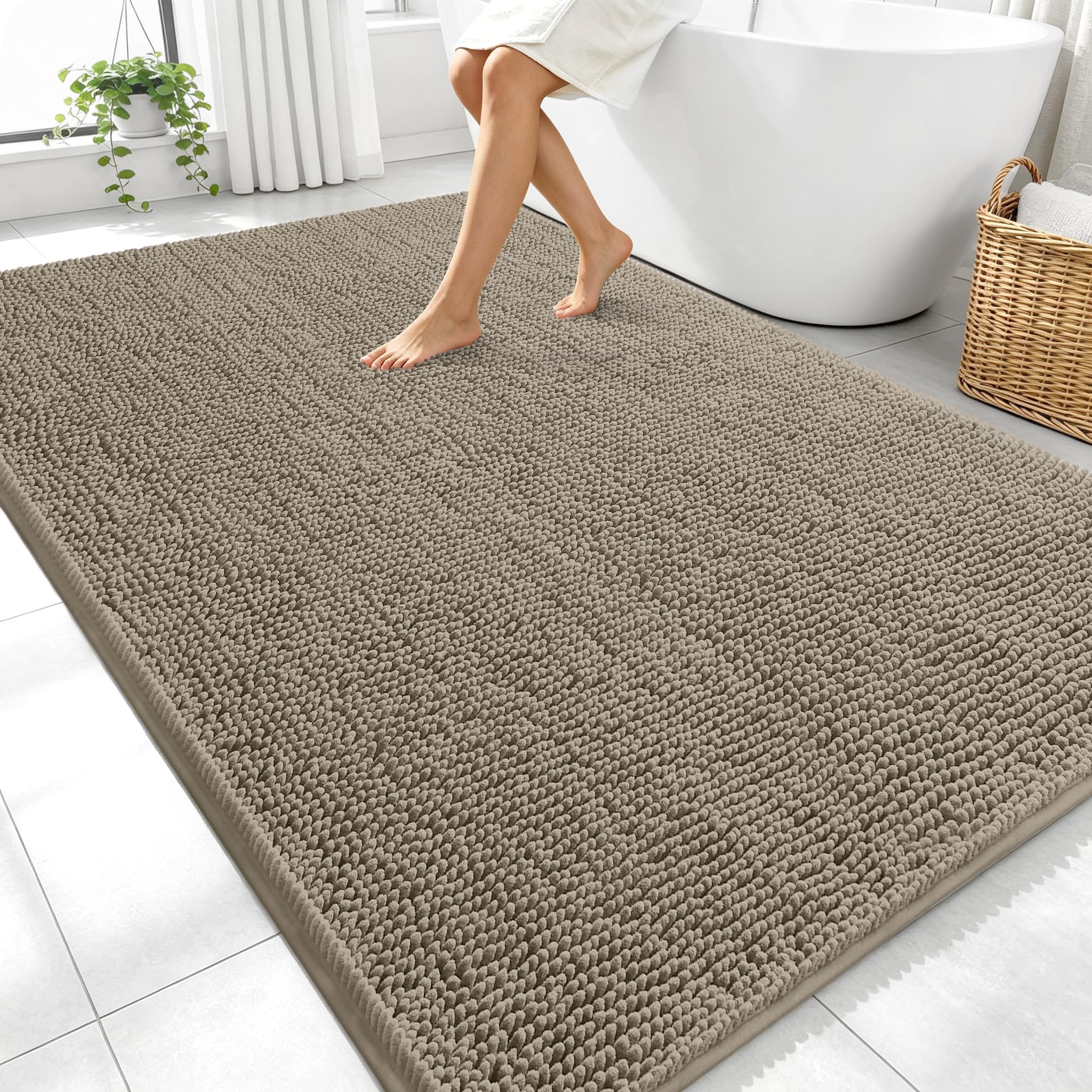 OLANLY Large Bathroom Rugs 70x46, Extra Soft Absorbent Chenille Bath Rugs | Warm Taupe, Quick-Drying Rubber Backing, Machine Washable Bath Mat for Bathroom Floor, Tub and Shower, Home Decor Accessories