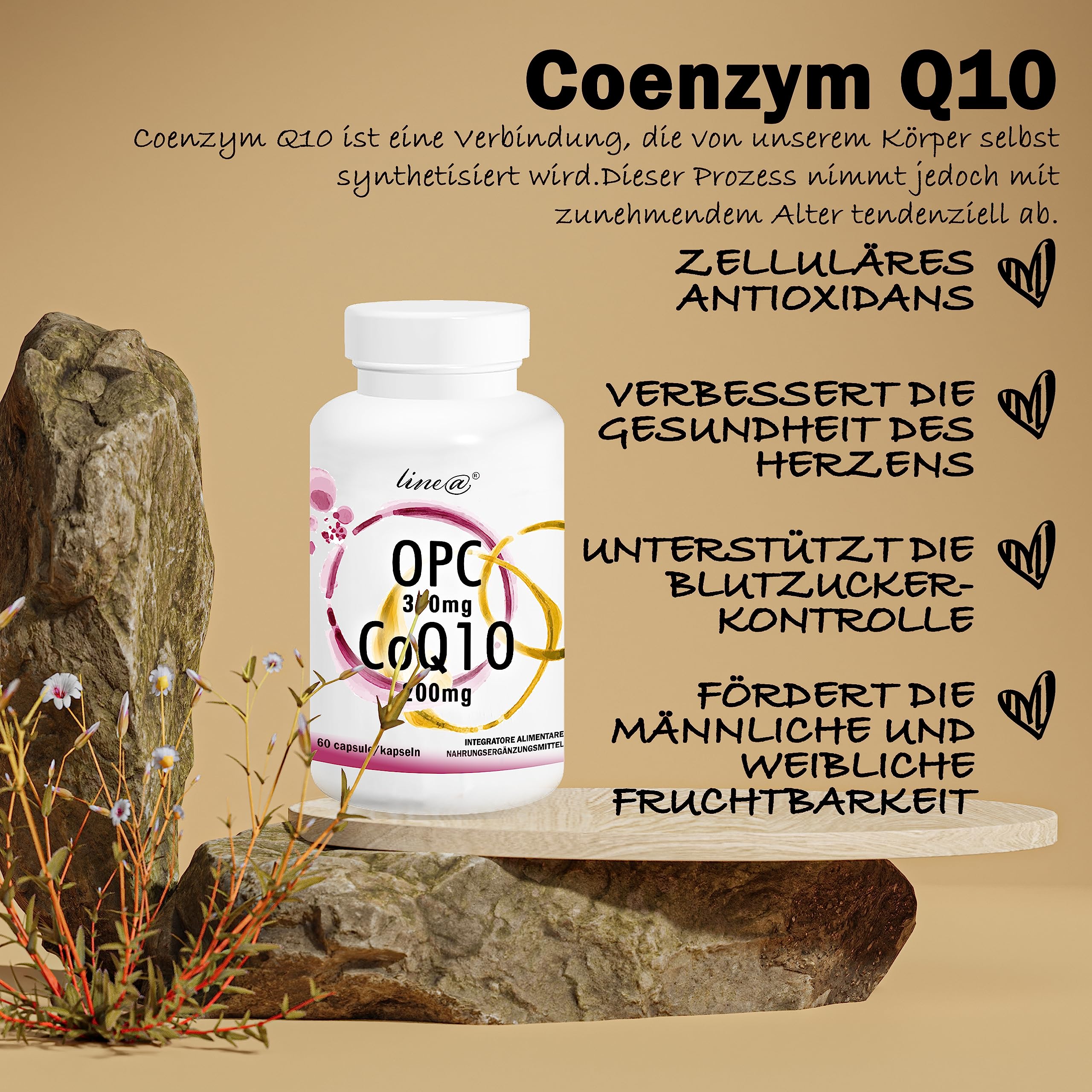 OPC e CoQ10 Line@ | Potente ANTIOSSIDANTE 2 in 1 | E.s. di VITE ROSSA 370mg e COENZIMA Q10 200mg | 60 capsule | 2 MESI