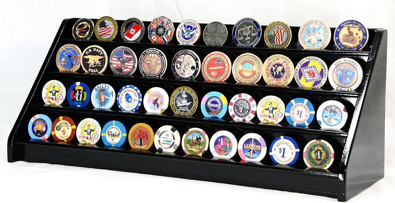 sfDisplay.com,LLC. 4 Rows 40 Challenge Coin Casino Chip Display Case Rack Holder Stand for Table Shelf Desk
