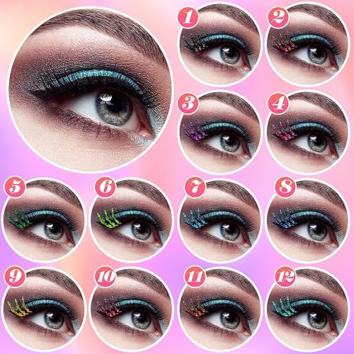 Miniatura 4 de Extensiones de pestañas con purpurina de colores, pestañas individuales, bandeja de pestañas de un solo ojo con pinzas aplicadoras, juego de brochas