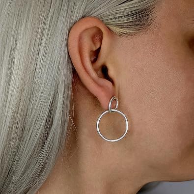 Silverly Sterling Silver Interlocking Circle Dangle Earrings - Elegant 925 Silver Double Hoop Earrings for Women - Classic Modern Geometric Jewelry - Mother's Day Gift - Linked Open Circle Design