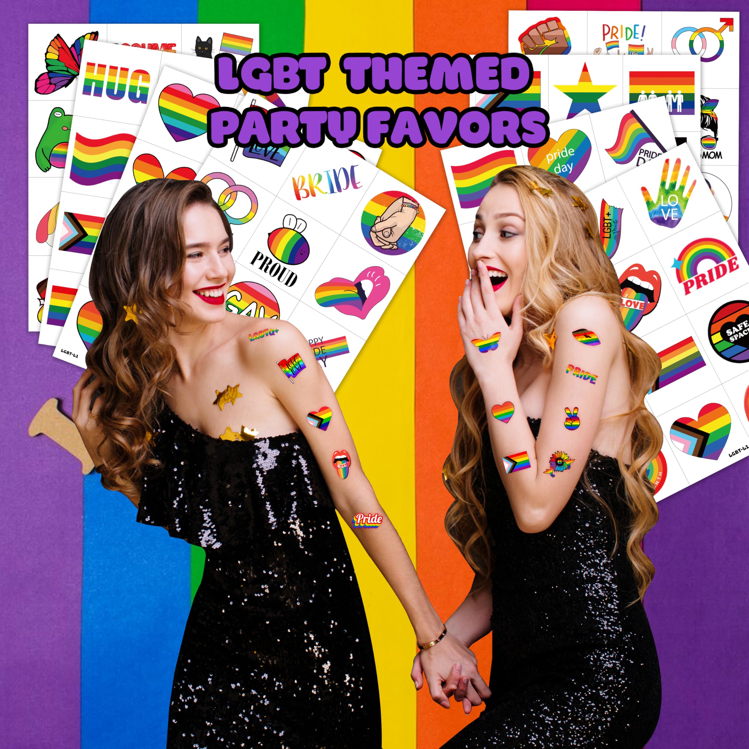 96 PCS LGBT Rainbow Flag Pride Pre-Cut Temporary Tattoos Sticker Pride Month Gay Birthday Party Decorations Favors Supplies Gifts Boys Girls Men Woman Cute Fake Tattoo School Reward Themed Festival