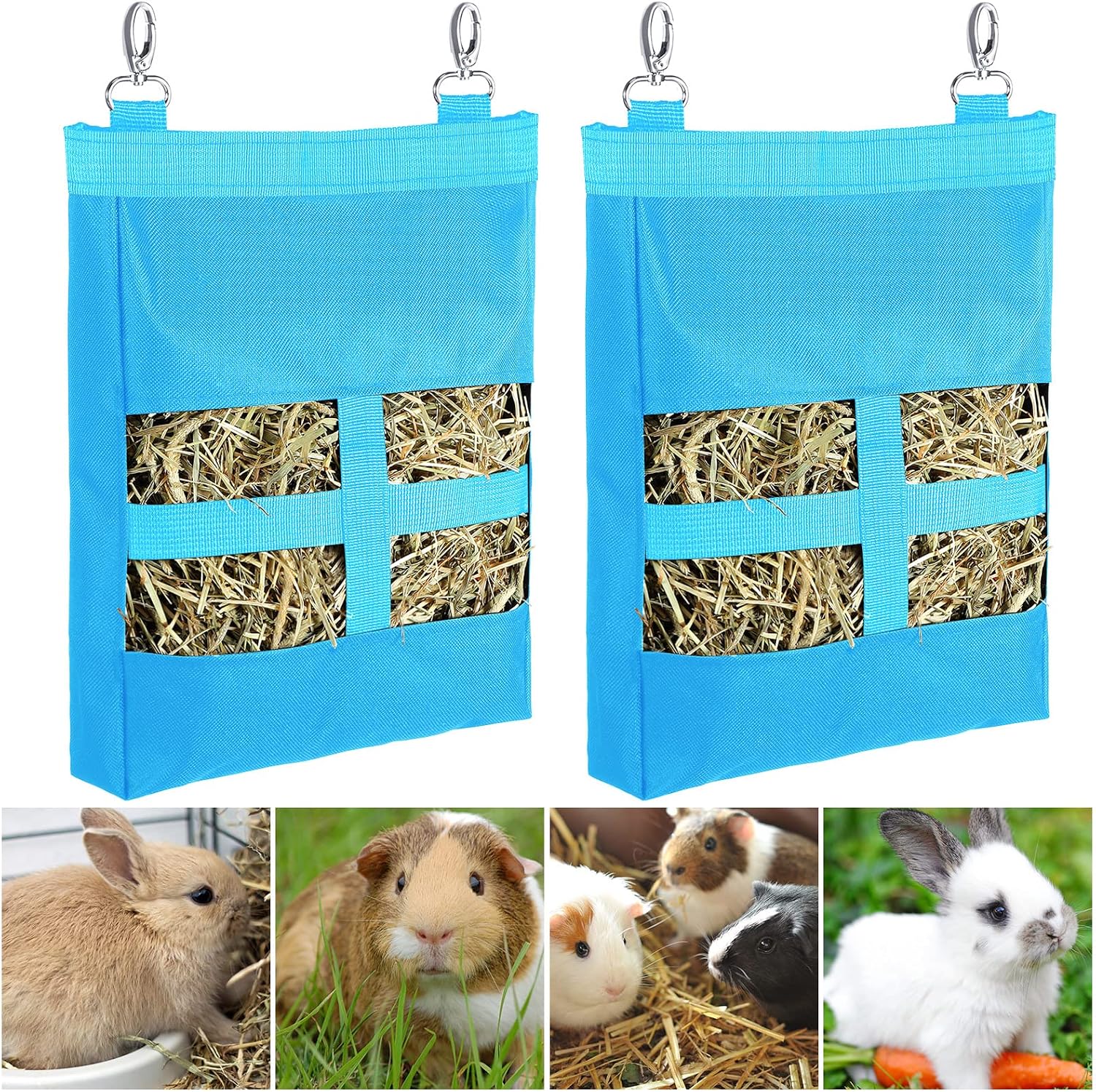 2 Pieces Guinea Pig Hay Bag Rabbit Feeding Bag Small Animal Hay Feeder Bag Hanging Feeder Sack for Rabbit Guinea Pig Chinchilla Hamsters…