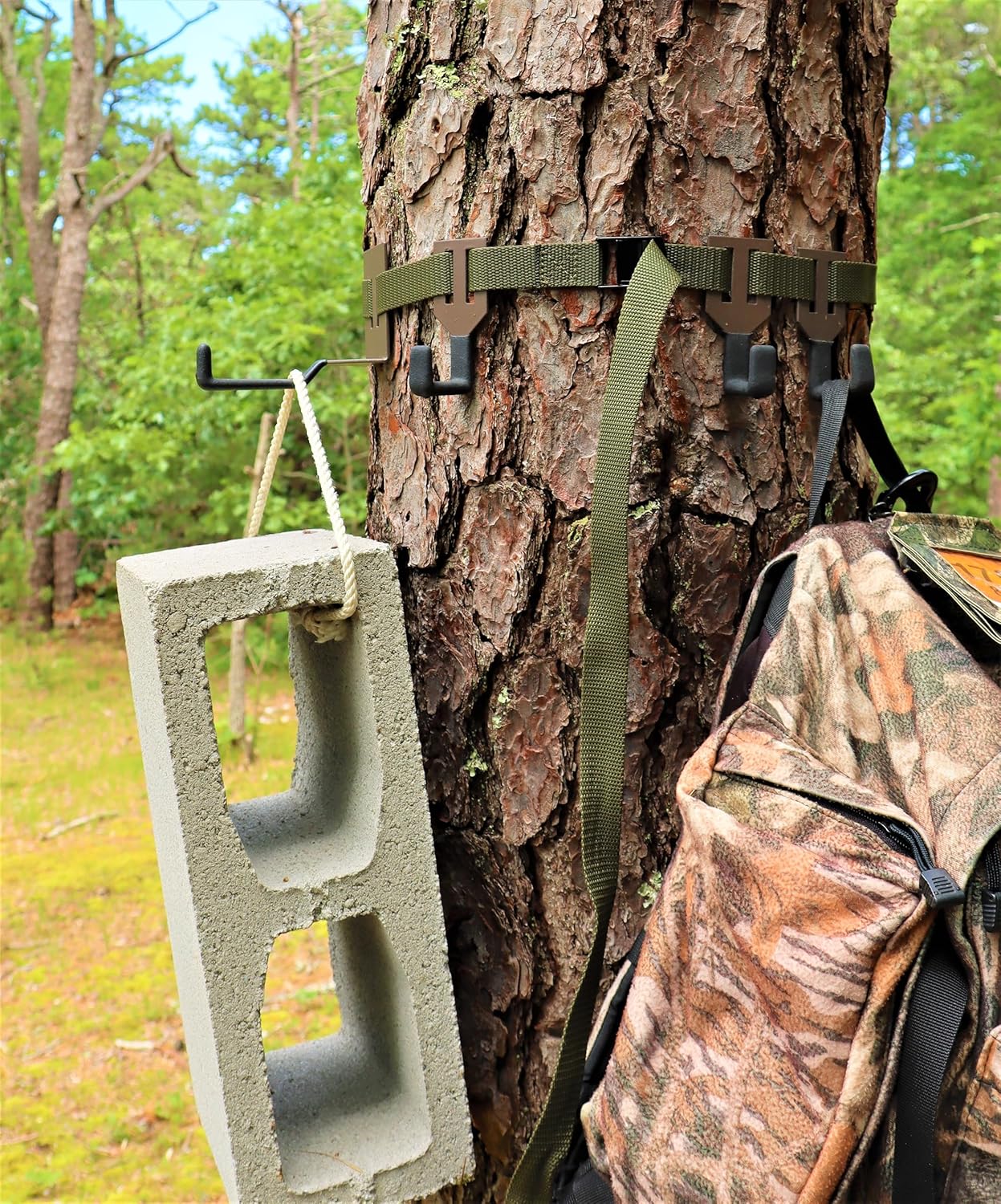 bwd Bow/Gear Combo Hanger - Ultimate Bow Hanger & 3 Wide Gap Gear Hangers - No Wobble, Lasts a Lifetime - 300 lb Capacity - Tree Mount - Minimalist Style