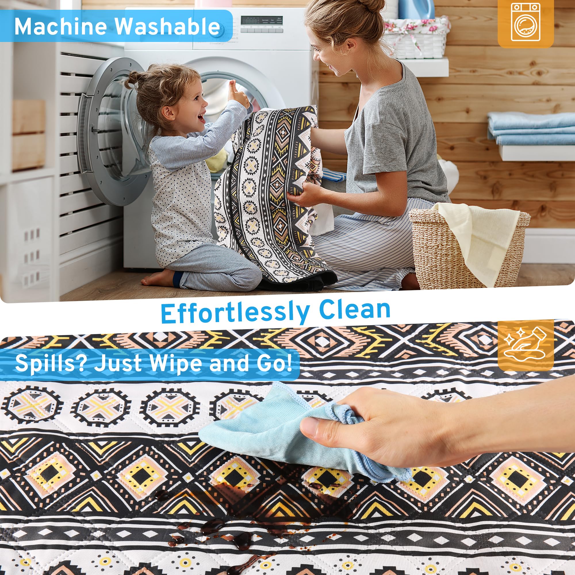 COZCLAM Manta Picnic Impermeable, 200 x 200 cm Mantel Picnic, Portátil Picnic Blanket, Alfombra Exterior, Manta Playa, Lavable a máquina, Aislante, Ideal para Playa, Picnic, Camping (Negro)