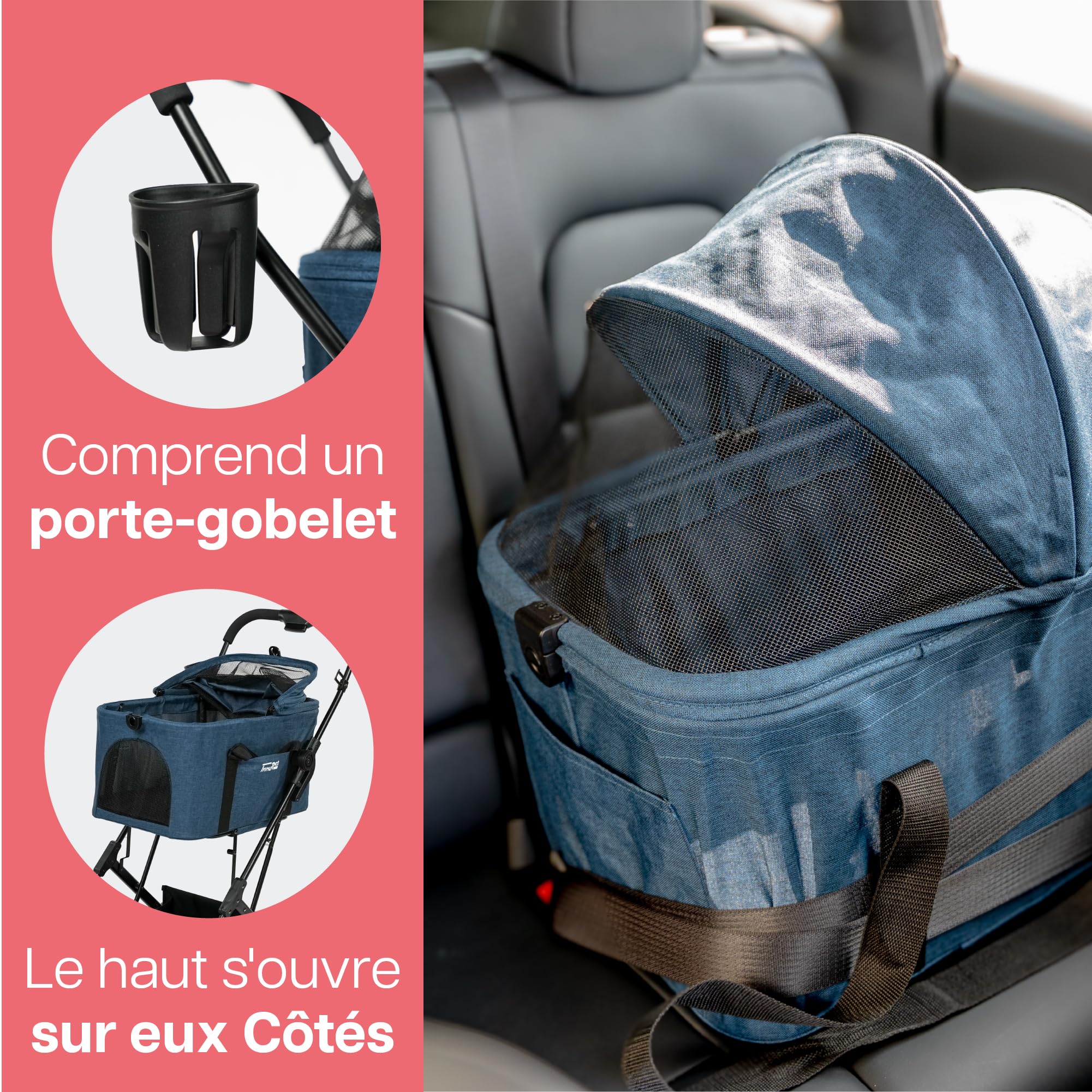 Poussette compacte 2 en 1 Innopet pour chiens et chats - Poussette pliable pour animaux avec sac de transport amovible - Buggy légère pour animaux de petite et moyenne taille jusqu'à 20 kg