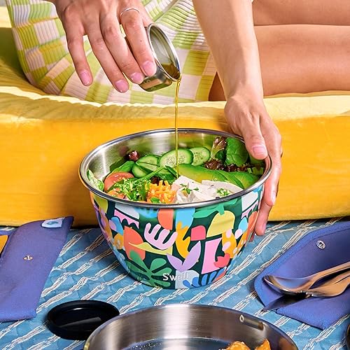 Miniatura 5 de S'well - Kit de ensaladera de acero inoxidable de 64 oz, diseño de recortes de papel, minirecipiente de 2 oz, bandeja extraíble de organización, a
