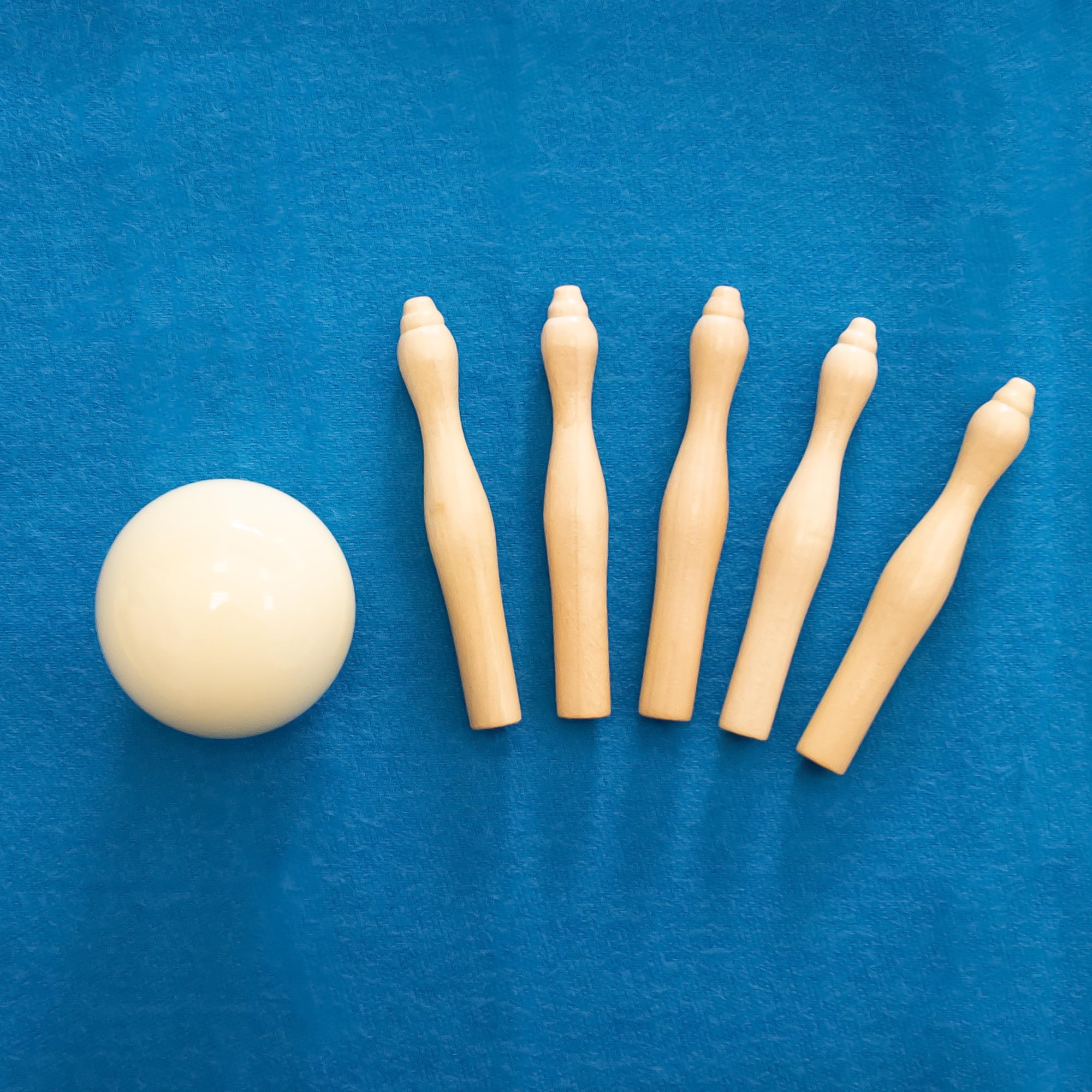 Winsport Billard-Kegeln, Holzkegel für 5-Kegelbillard, Birilli, Turniergröße 105 mm, Ahornholz, auch für Stellungspiel Pool- und Karambolage Carom Billard, Set 5 St.