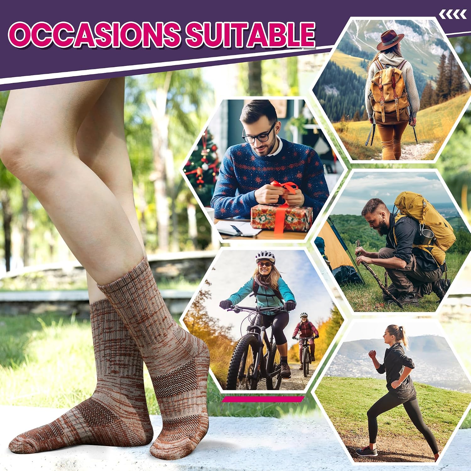 DoSmart Merino Wool Hiking Winter Boot Work Crew Socks for Women Men image 2