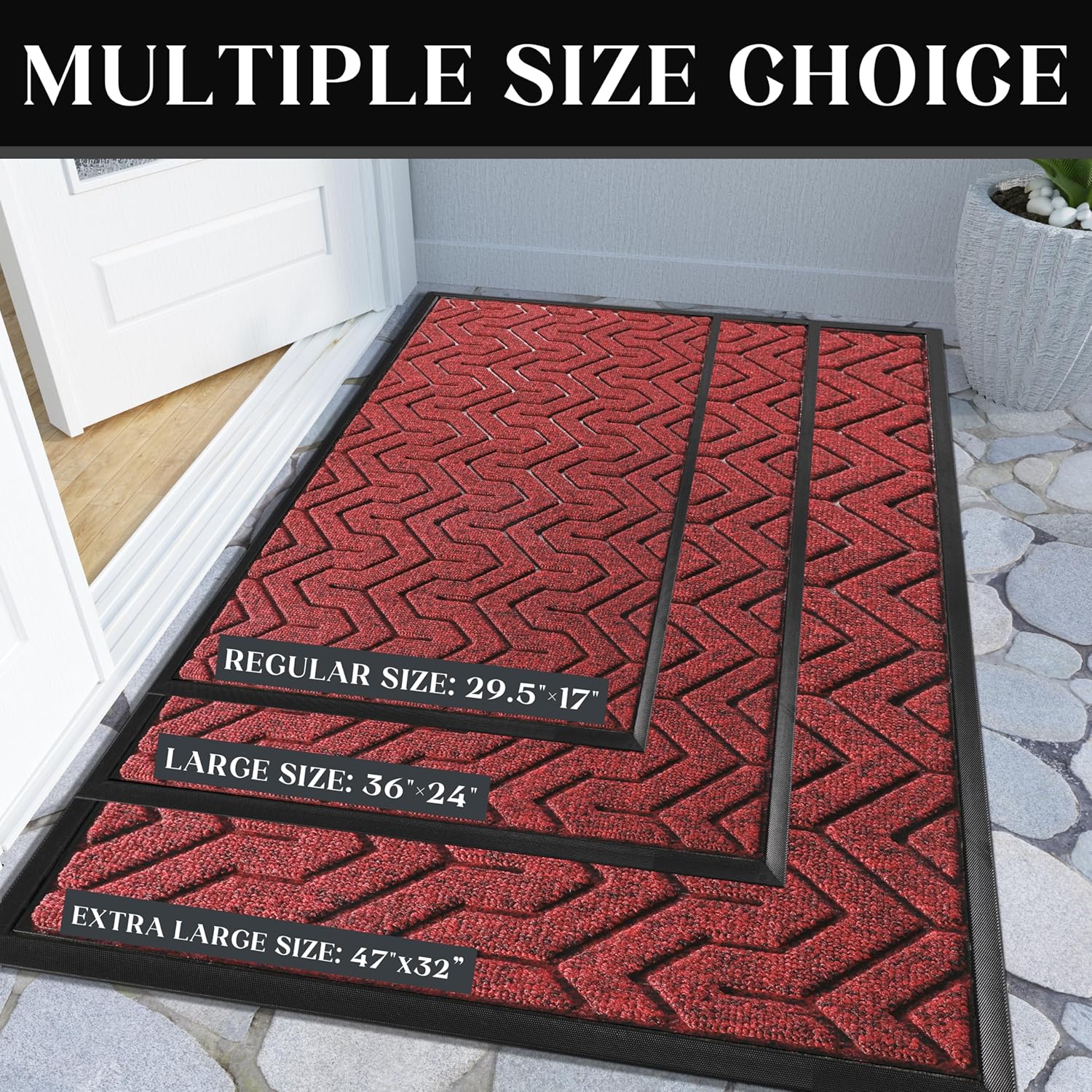Yimobra Door Mat, All-Season Outdoor Indoor Doormat for Home Entrance Floor, Heavy Duty Non Slip Front Door Mats Outdoor, Easy to Clean, 29.5 x 17 Inch, Black+Black Red