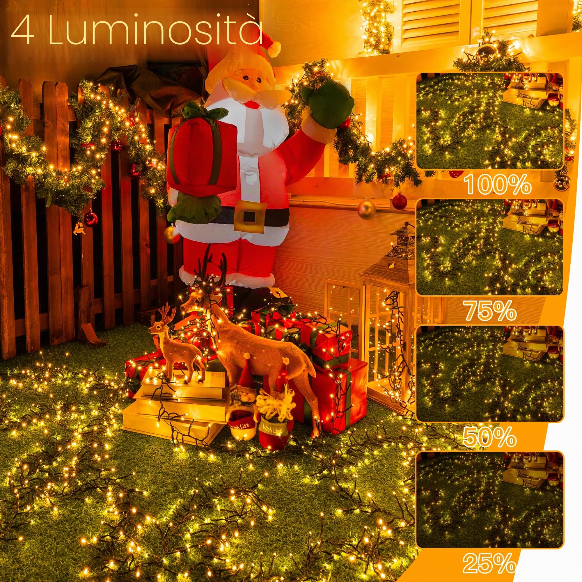 Ollny Catena Luminosa di Natale 1000 LED 15m, Luci Stringa Fata luce Impermeabile con 8 modelli di illuminazione per Interno ed Esterno, Feste, Matrimoni, Albero y Giardino Decorazioni, Bianco caldo
