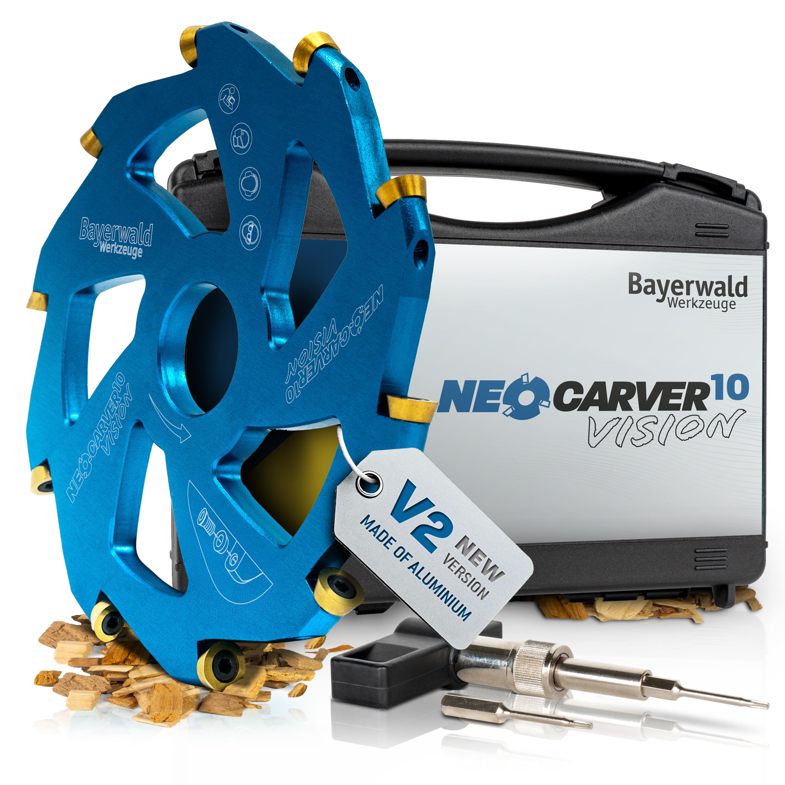 Bayerwald NeoCarver 10 Vision V2 - Disco per fresa in metallo duro per legno, fresa da intaglio in alluminio per smerigliatrice angolare per separare, levigare, sgrossare, ecc. Ø 115 mm x 22,2 mm/10