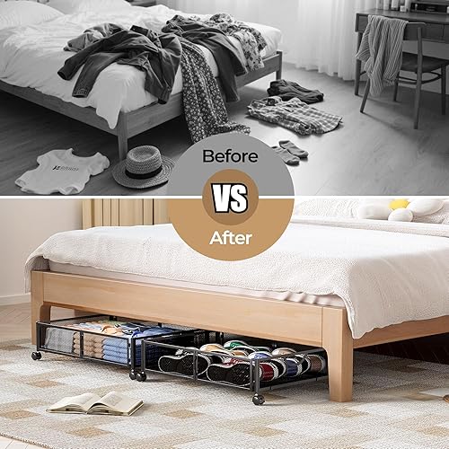 Miniatura 6 de Yecaye Almacenamiento debajo de la cama con ruedas, paquete de 2 cajones organizadores de almacenamiento de zapatos debajo de la cama, sin