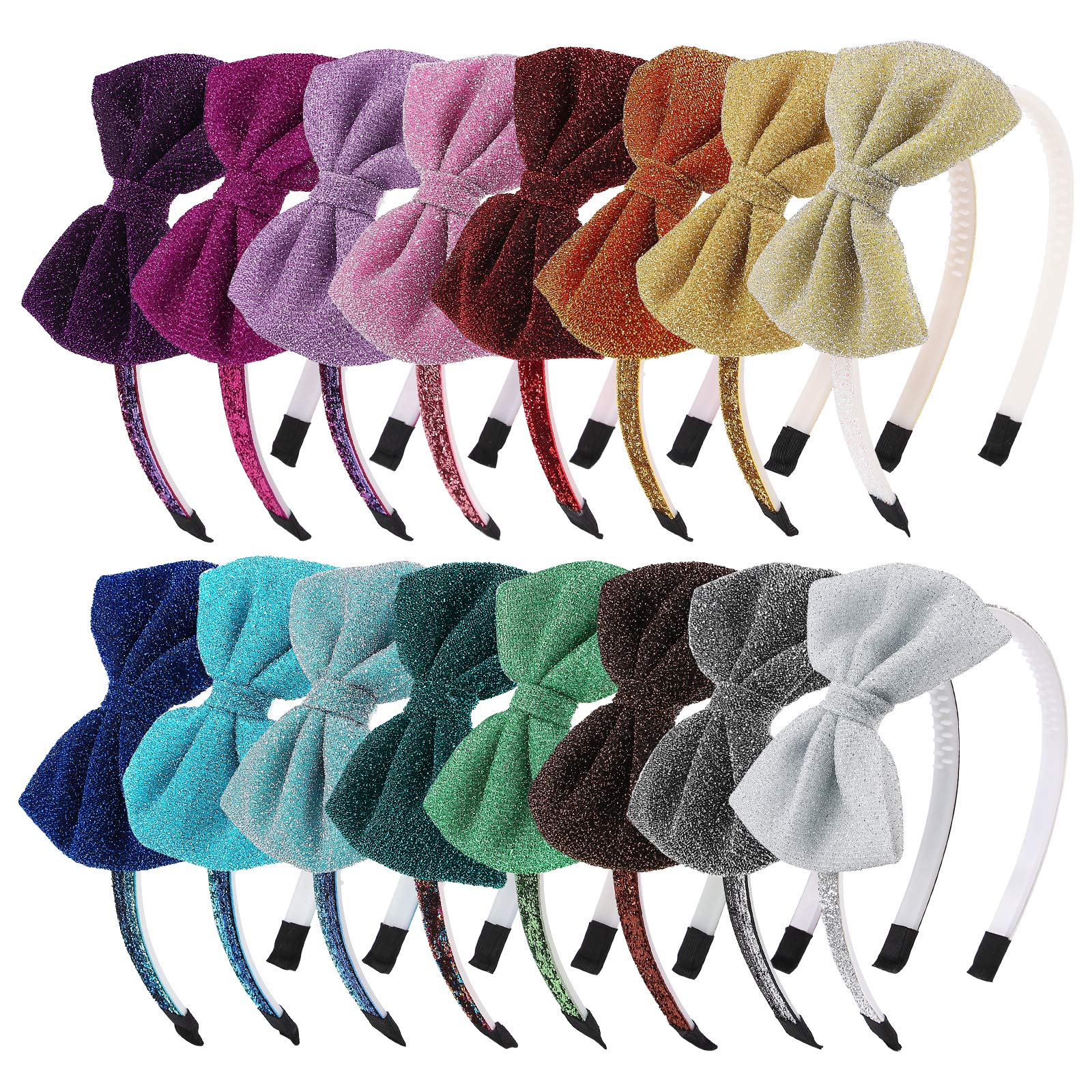 16 PCS Baby Girls Headbands with Bows,Glitter Sparkly Plastic Hairbands Head Bands for Girls Toddler Kids Hair Accessories