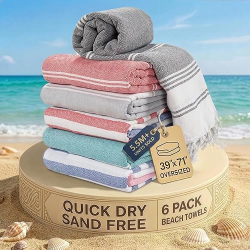 Miniatura 40 de LANE LINEN - Paquete de 4 toallas de playa de gran tamaño, toalla de piscina prelavada, extragrande, de secado rápido y sin arena, toalla de viaje