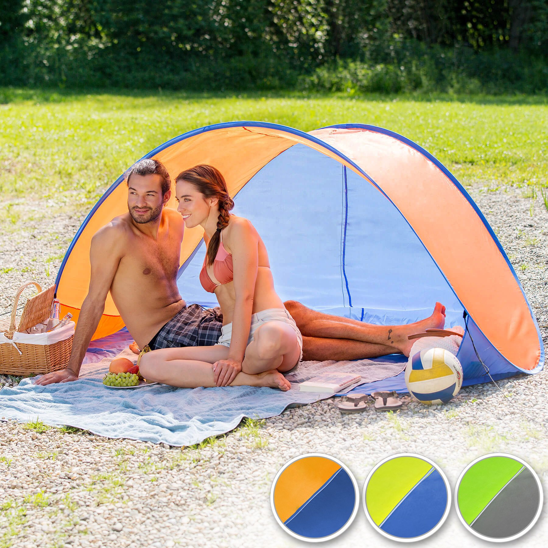 tectake Tenda popup da Spiaggia Protezione UV Sole Automatica 220x120x100cm - Disponibile in Diversi Colori -