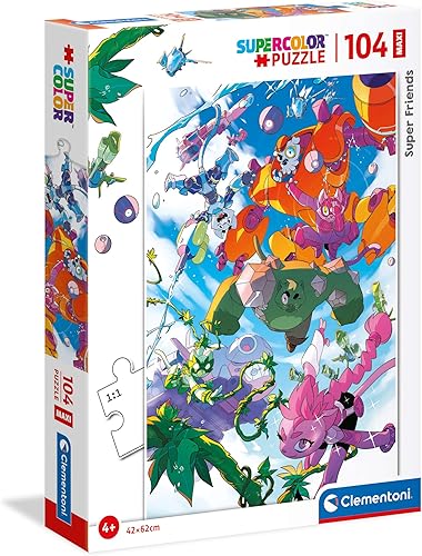 Clementoni 23754, Super Friends Supercolor Maxi Puzzle para niños, 104 piezas, a partir de 4 años
