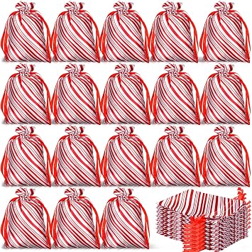 Windyun 100 Pcs Christmas Satin Gift Bags, 5 x 7 Inch, White and Red