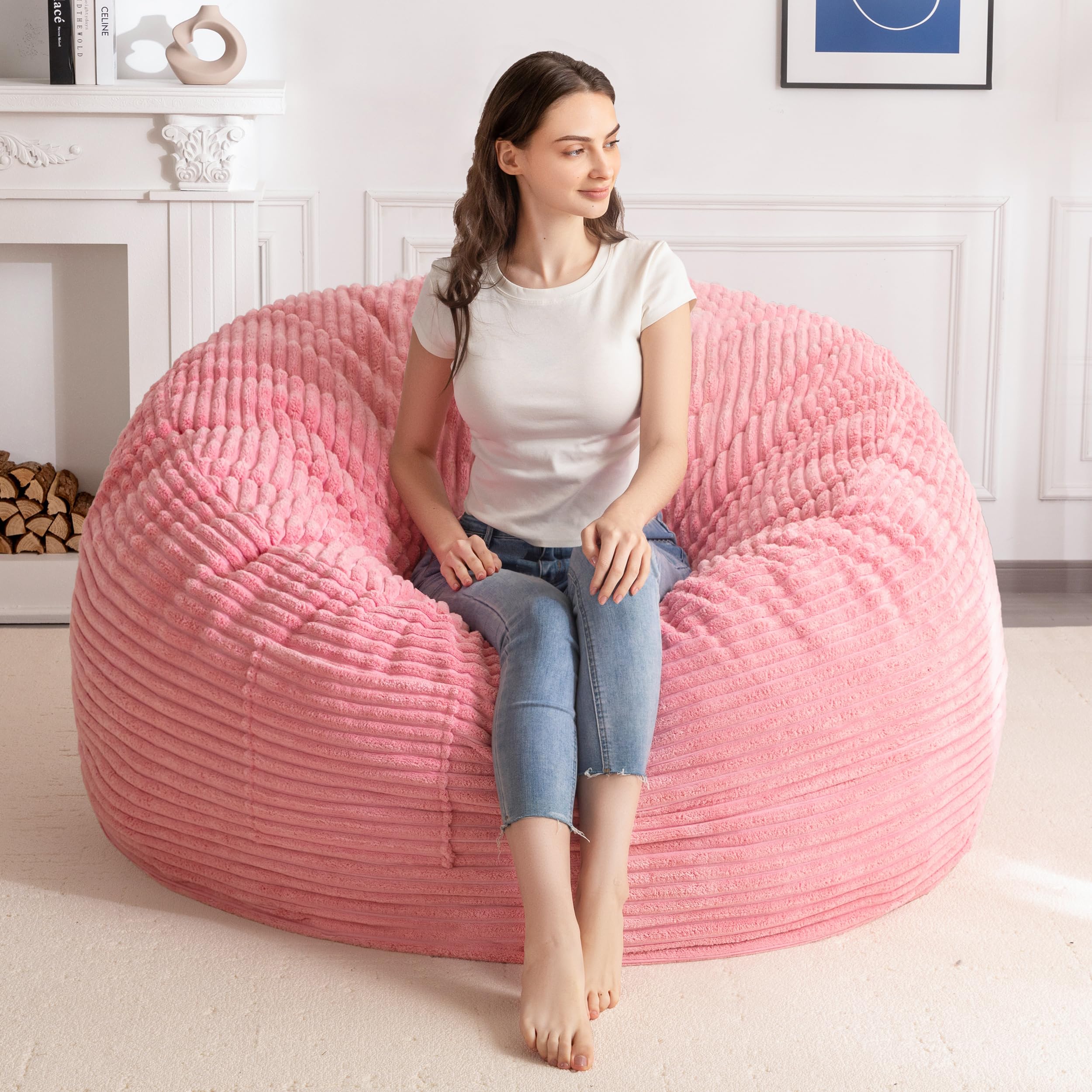 MAXYOYO Bean Bag Chair for Adults, Large 5 ft Bean Bag Chair with Foam Filling, Ultra Soft Fur Lazy Sofa for Living Room, Bedroom, Machine Washable