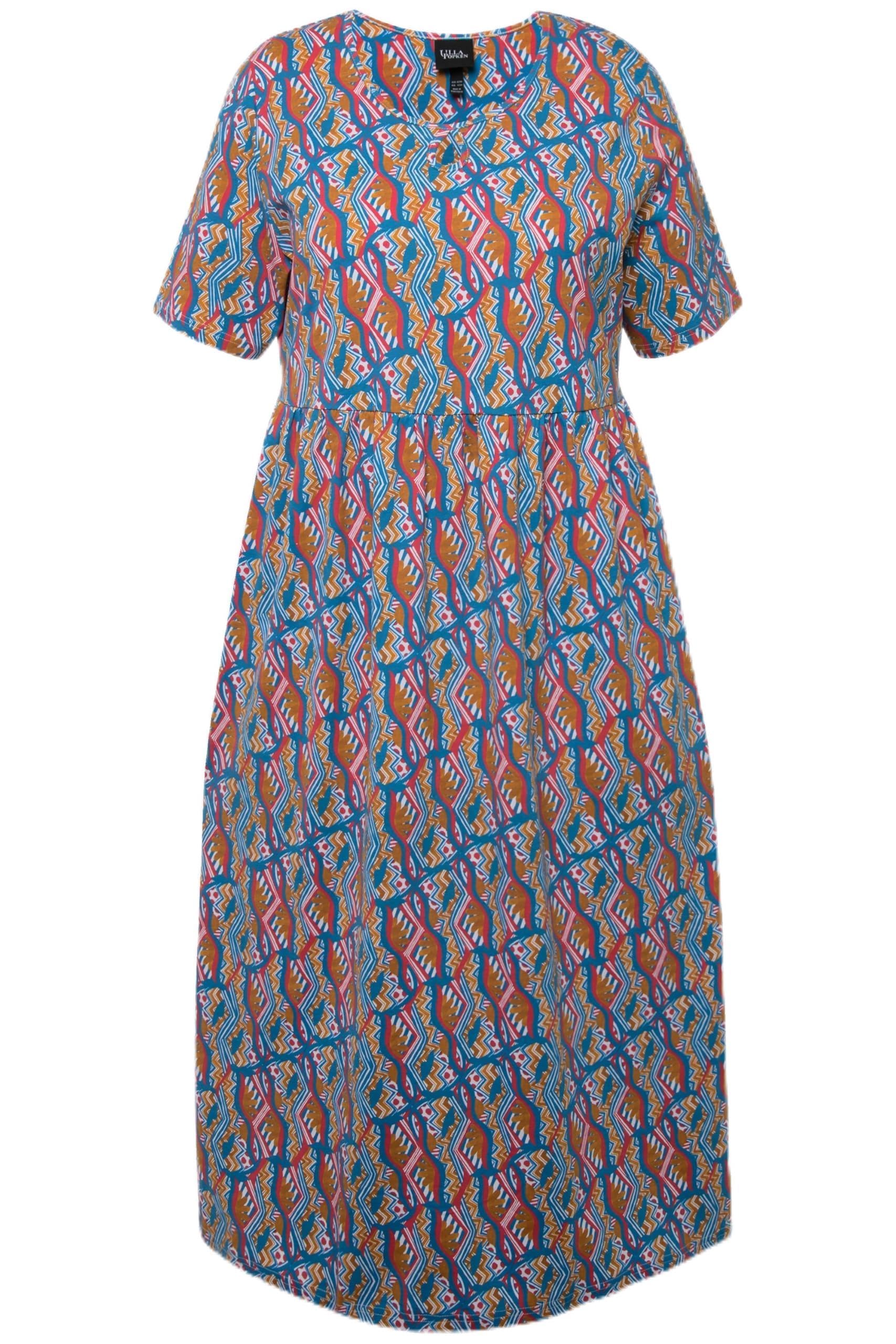 Ulla Popken Damen große Größen Übergrößen Plus Size Jersey-Maxikleid, A-Linie, Rundhals, Halbarm, Taschen 831844