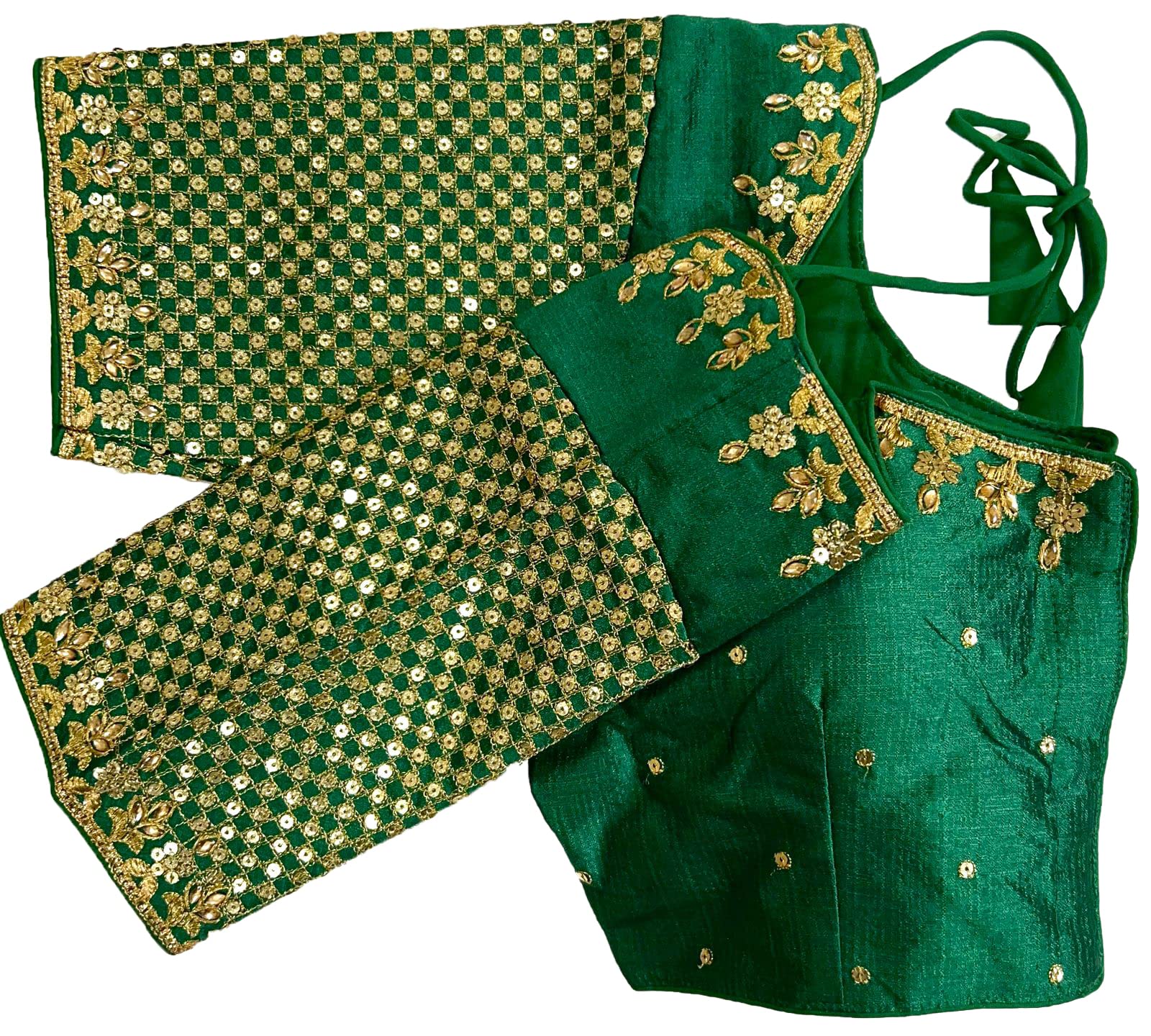 Vihu Fashion Women's Heavy Embroidery With Sequins Work Half Sleeves Fancy Readymade Saree Blouse.(Tulsibottle Green)