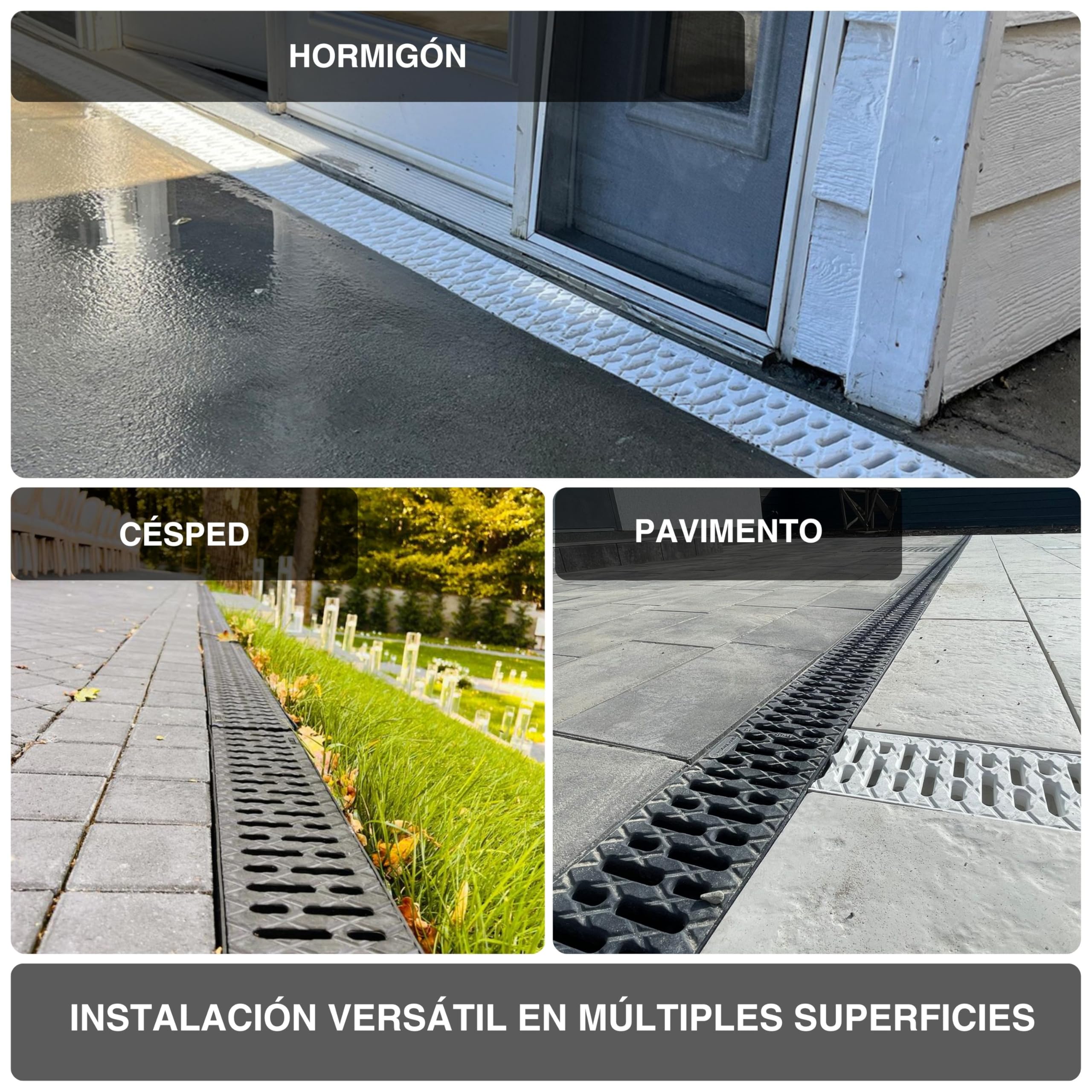 VODALAND - Canaleta de Desagüe Easy 2 con Rejilla de Acero Galvanizado - Kit de 5 Metros para Drenaje de Jardín y Aguas Pluviales | Alta Resistencia para Recoger Agua | Ideal para Terraza
