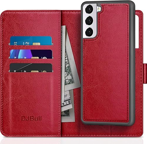 Funda tipo cartera desmontable 2 en 1 para Samsung Galaxy S21 FE con soporte para tarjeta de crédito bloqueo RFID, funda protectora de piel