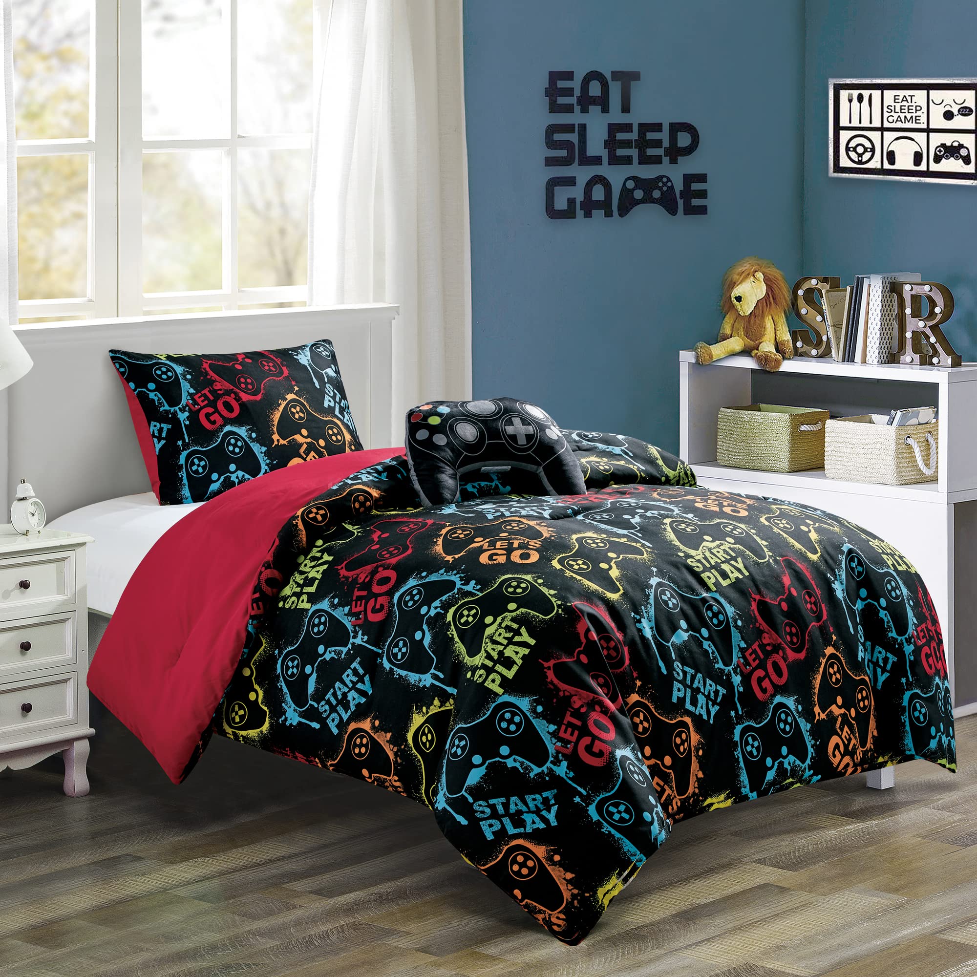 Chezmoi Collection Gamer Bedding 3-Piece Video Games Gamepad Microfiber Comforter Set for Boys Kids Teens Twin Size