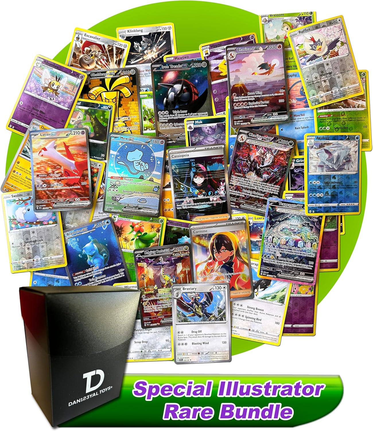Special Illustrator Rare Pokémon Compatible TCG Random Assortment Bundle || Guaranteed Special Illustrator Rare + 15 Reverse Holo + 15 High HP Cards + Dan123yal Deck Box