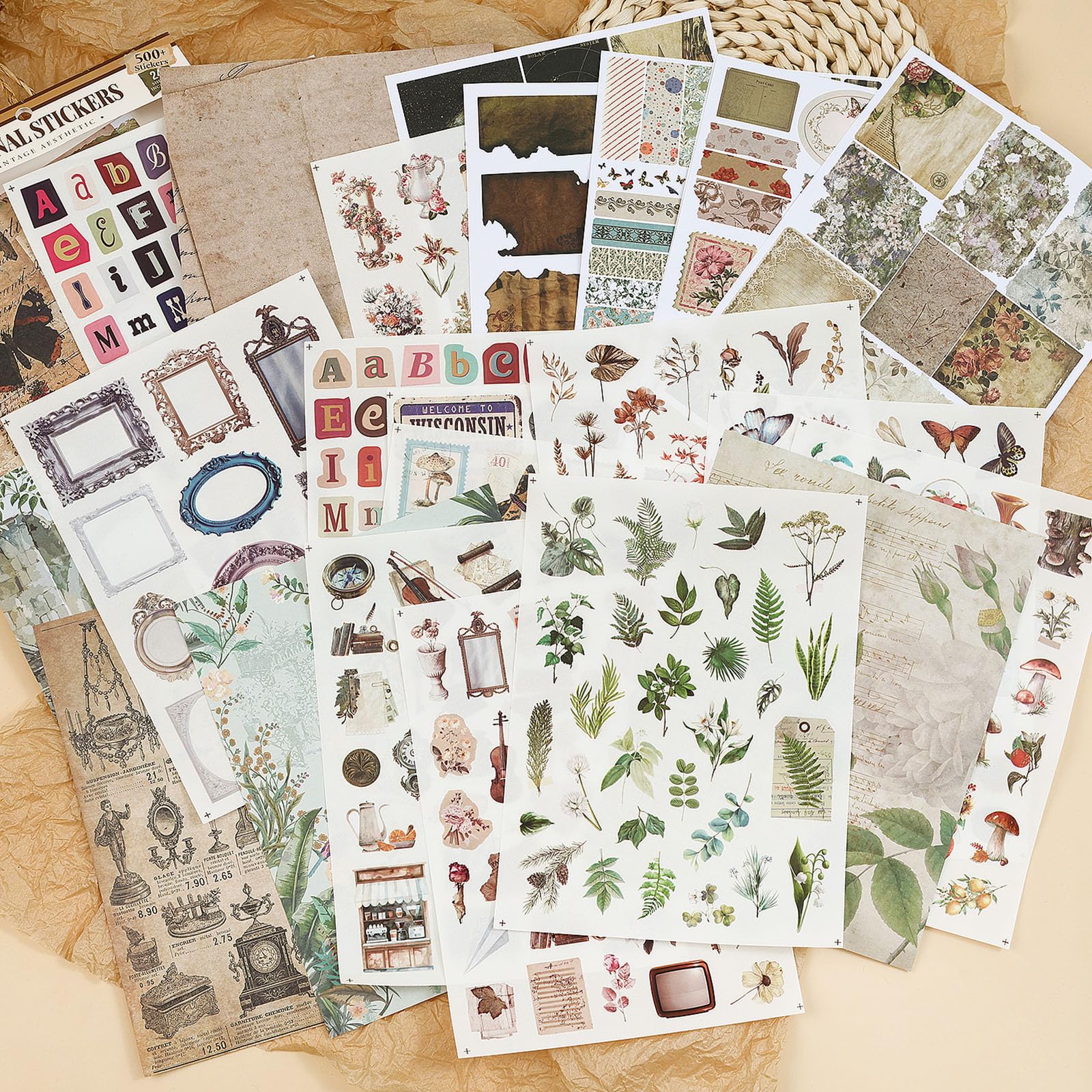 500PCS+ Vintage Aesthetic Stickers for Adults Waterproof Scrapbook Journal Daily Planner Diary Notebook Handbook Stickers Scrapbooking Supplies for DIY Paper Crafts Vinyl Sticker