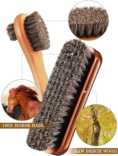 Miniatura 2 de YoungJoy Kit de pulido de zapatos de crin de caballo de 3 piezas, cepillo de brillo, aplicadores para el cuidado del calzado