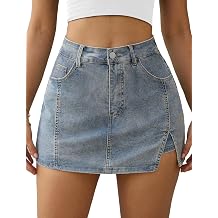 IWD Jean Skorts for Woman High Waisted Side Split Denim Mini Skirt | Stretchy Jean Skirt with Shorts Underneath Summer Casual Country Concert Outfits for Women