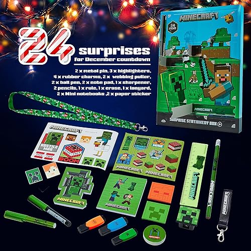 Miniatura 6 de Minecraft Calendario de Adviento 2023 para niños y adolescentes, papelería, cuadernos, calcomanías, insignias, calendarios de Adviento para niños