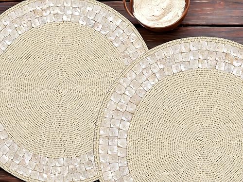 Miniatura 2 de Mantel individual redondo con cuentas hecho a mano para mesa de comedor de 13 pulgadas para reuniones, decoración ocasional y celebraciones