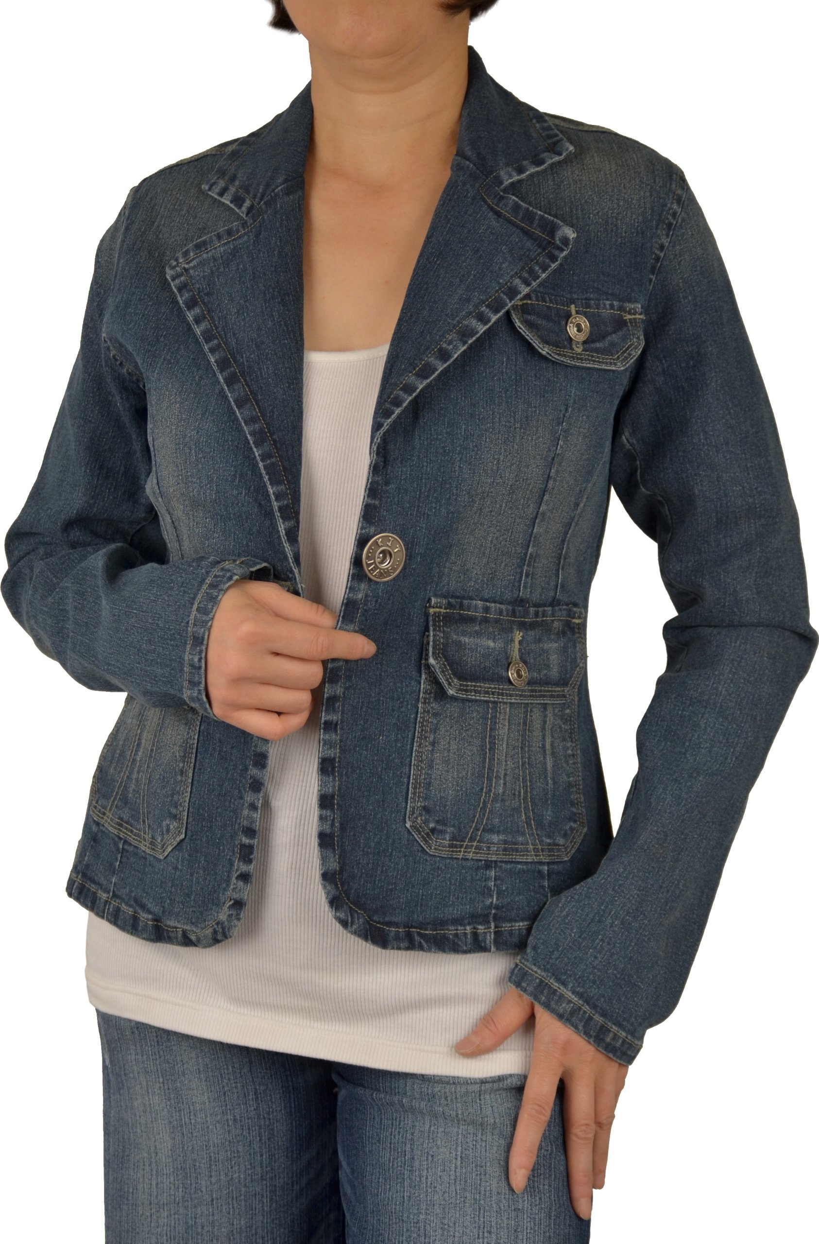 Womens Blue Color Stretch Denim Jean Blazer #LDJ10-DSU-S