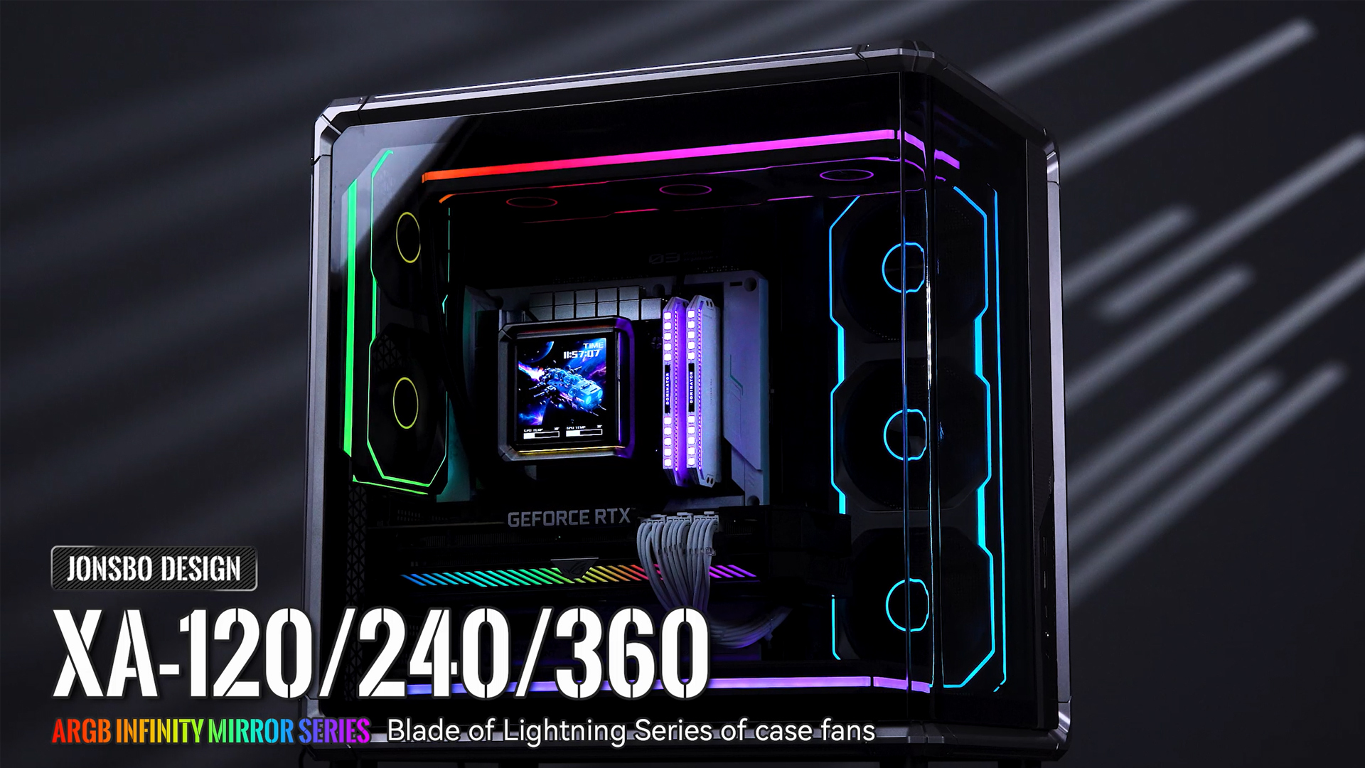 Image of JONSBO XA-360W PC Case Fan, Silent Computer Fan,Dual-Light Effect, Switch At Will,All-in-One, Single Frame Unit with3x120mm ARGB Fans,3Pin ARGB, Fan 2400RPM,28MM Thick,White