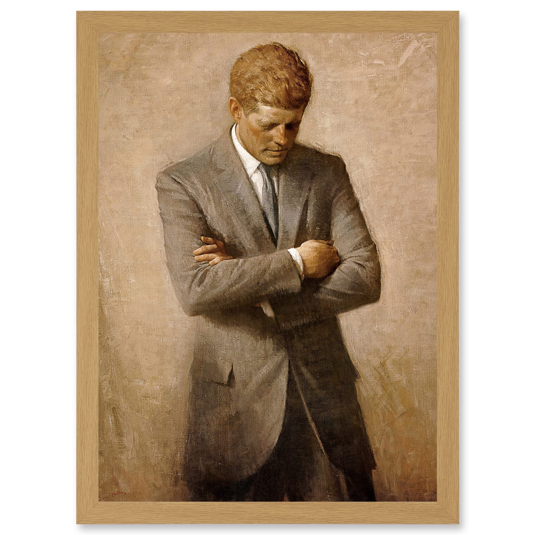Artery8 Shikler Official Portrait US President John Kennedy JFK Painting Artwork Framed Wall Art Print A4