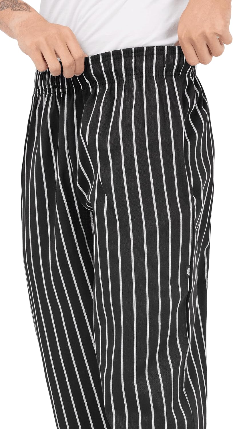 Black and White Striped Baggy Chef Pants